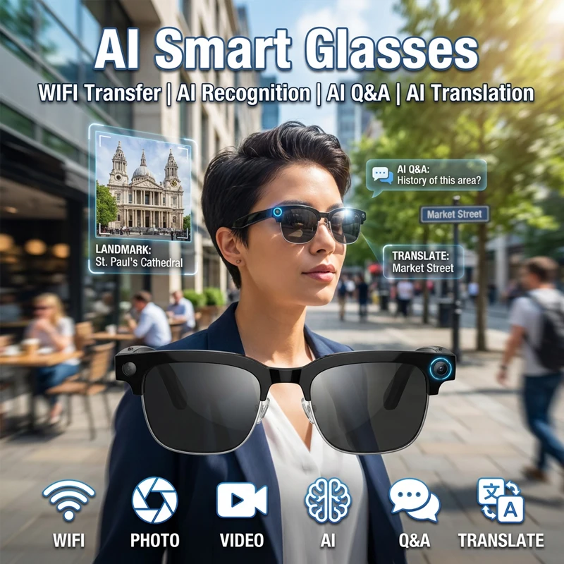 AI Smart Translation Glasses Record Video Photo Sunglasses Men Women Bluetooth Touch Control Photochronic Sun Glasses For Male