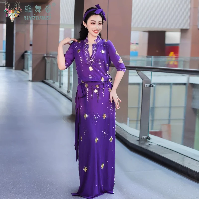 Abito da Danza del Ventre Avanzato con Diamanti per Donna Adulta, Costume da Spettacolo Shaabi Baladi Saidi, Abbigliamento per Danza Orientale