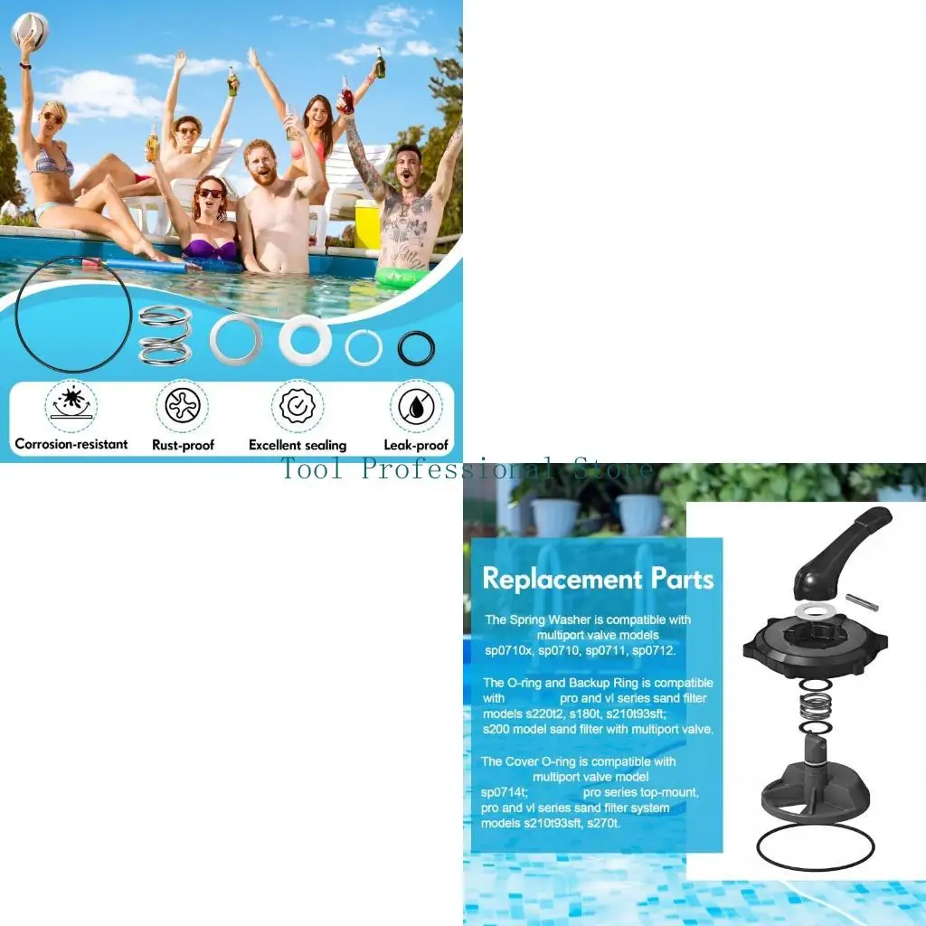 57QF Sand Filter Repair Rebuild Kit with Rubber Plastic Washer Spring Parts, Reference Size Chart, and Pool Service Task Support