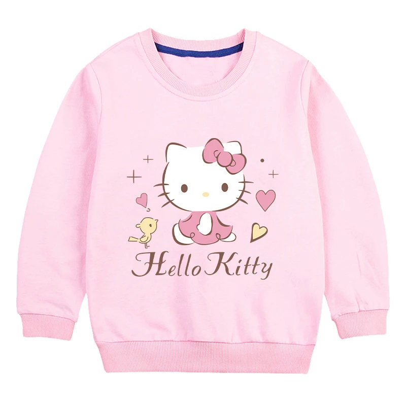 2024 Autumn Spring New Sweatshirts Cartoon HELLO KITTY Children\'s Clothing Baby Girls Hooded for Kids Clothes Cotton Hoodies