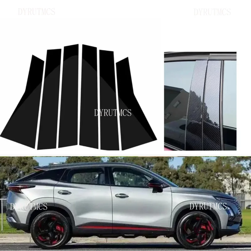 

6PCS Glossy Black Silver Carbon Pillar Post Fit For Chery Omoda 5 2022 2023 2024 2025 Door Window Column BC Trim Sticker Cover
