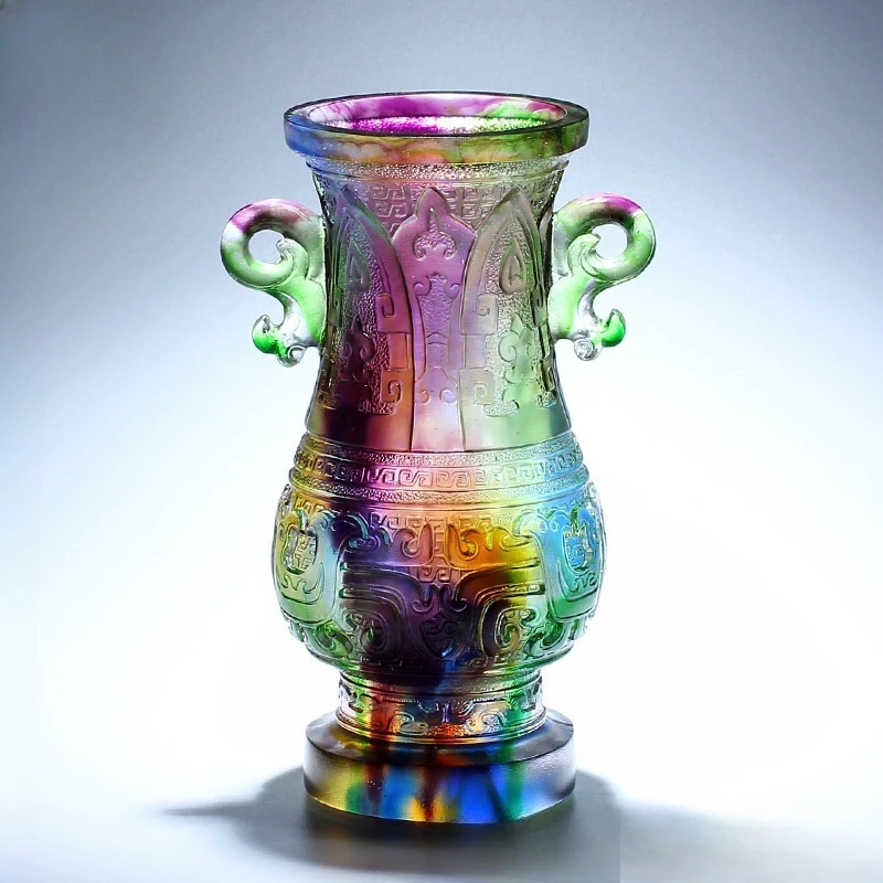 Glazed vase ornament glass living room flower arrangement light luxury atmosphere high sense