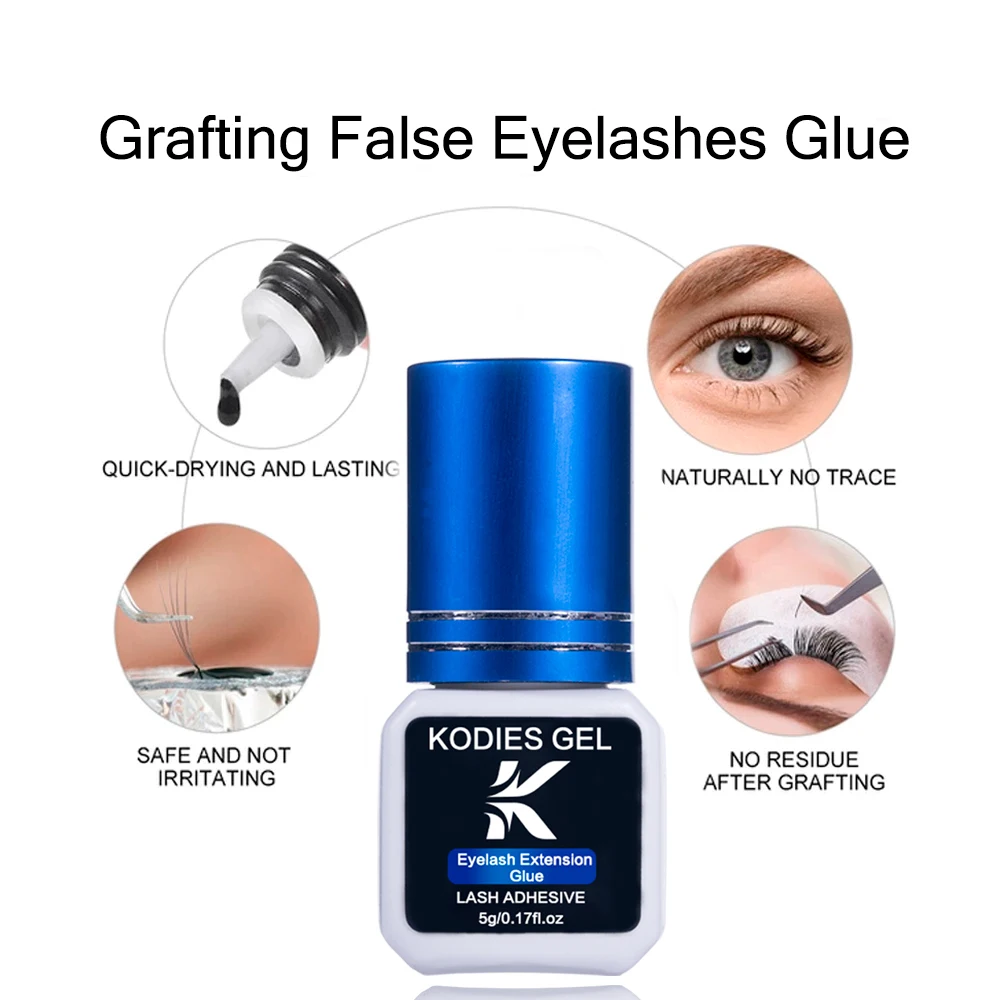 KODIES GEL New Eyelash Extension Glue 5g 1s Fast Dry Black Eye Lashes Glue Extra Strong Semi Permanent Bonder Last 7- 8 Weeks