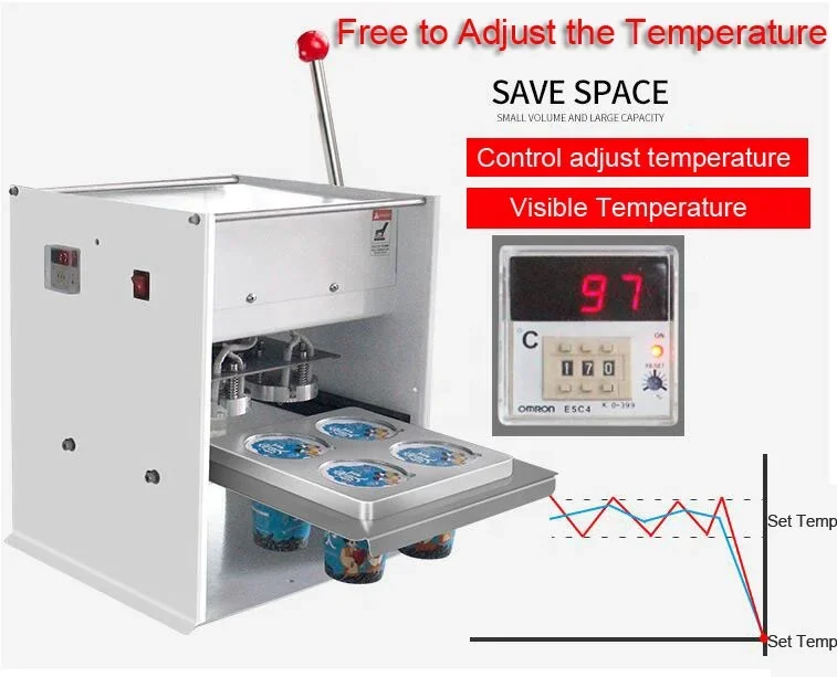 Ручная герметичная машина для пластиковых кастрюль йогурта, машина для запечатывания 4 стаканчиков