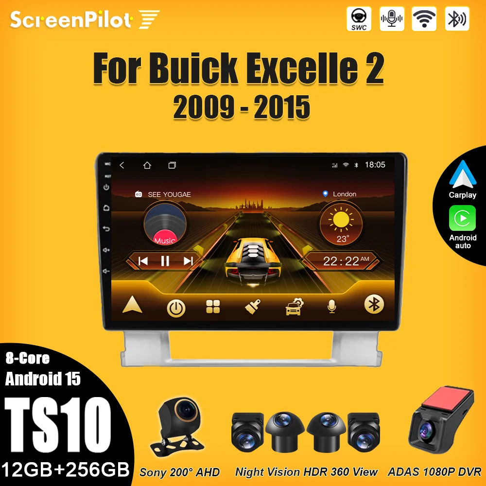 For Buick Excelle 2 2009 - 2015 Android 16 Car Radio 2 din Multimedia Video Player GPS Navigation Bluetooth Touch Screen 8 Core