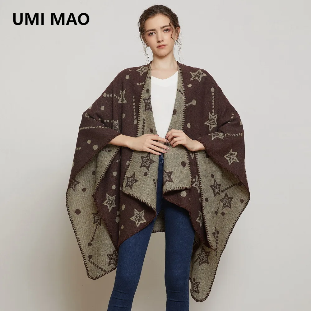 

UMI MAO Women's Jacquard Shawl European American Style Split-Hem Cloak Autumn Winter Scarf Cloak Femme Cape Y2K