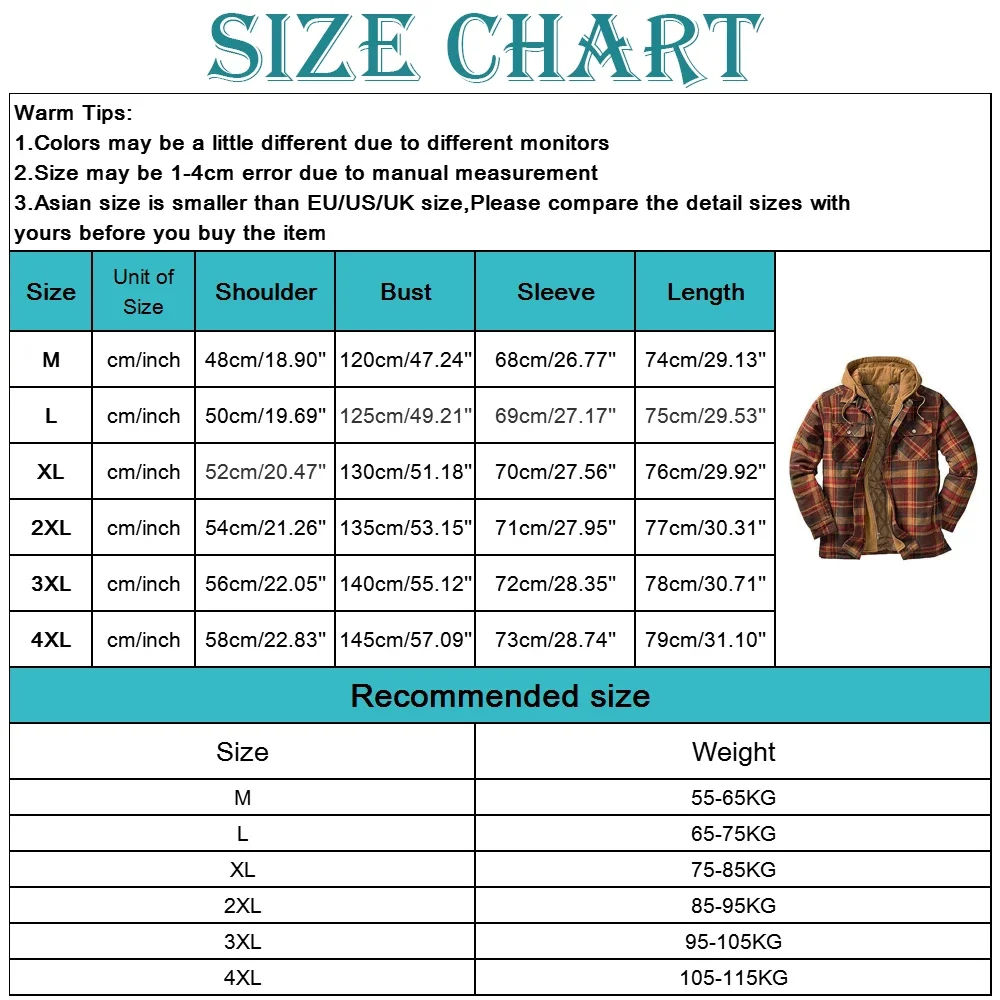 Fashion Autumn Winter Warm Men's Clothing European American Fleece Thick Keep Warm Outerwear Plaid Quilted Lined Hooded Jackets