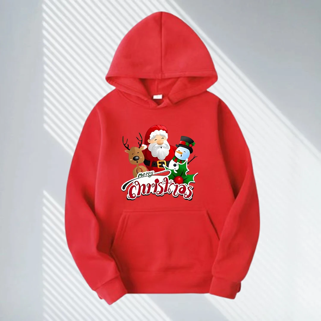 Felpa con cappuccio da donna autunno e inverno nuovo stile coppia di Natale con motivo Babbo Natale per feste di Natale e moda