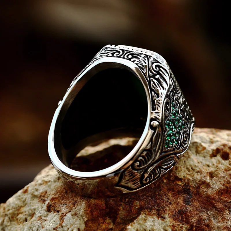 BEIER Green Stone Finger Rings For Men Male Fashion Stainless Steel jewelry Anel Charm Gift BR8-698