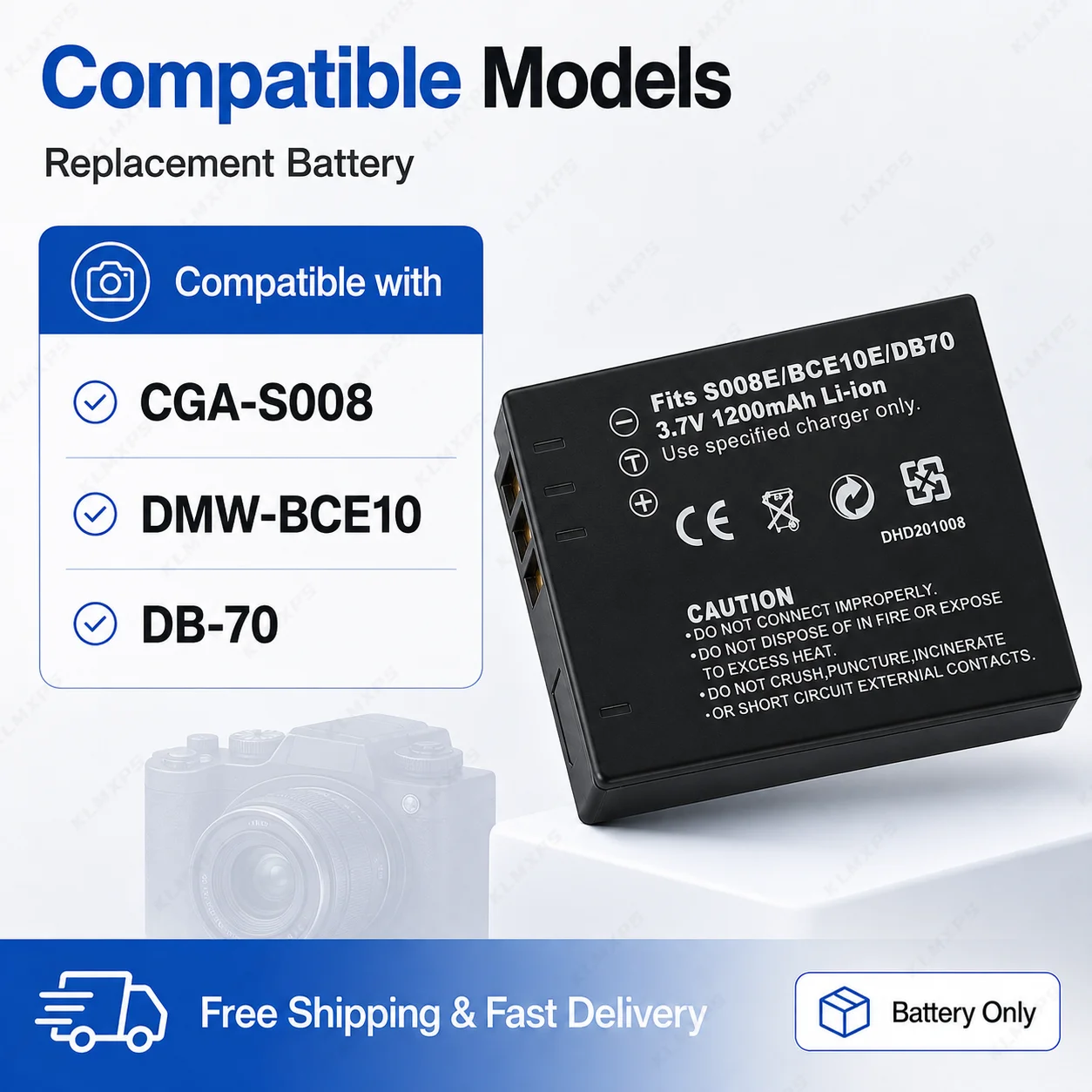 CGA-S008 3.7V 1200mAh Li-ion Camera Battery Replacement for Panasonic DMW-BCE10 DB-70