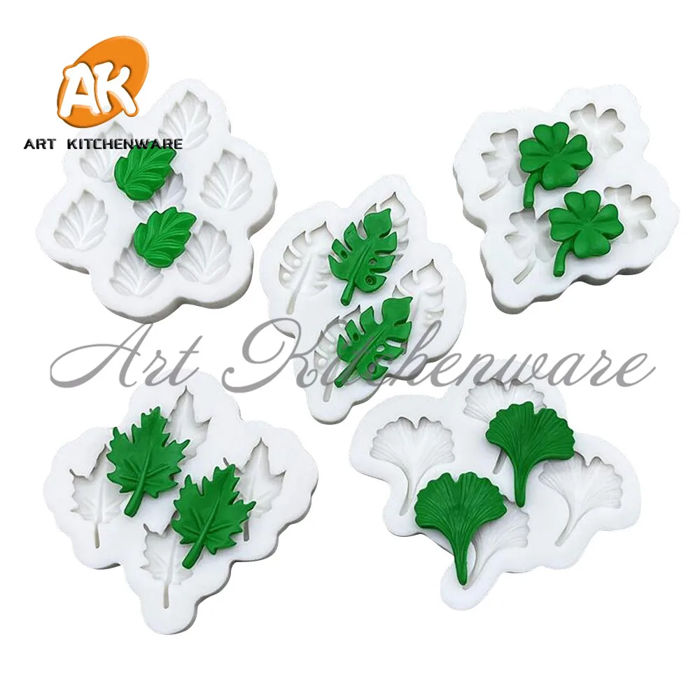 3D Various leaf Shapes Four-Leaf Clover Silicone Fondant Mold Cake Decorating Silicone Soap Moulds Cupcake Decorations