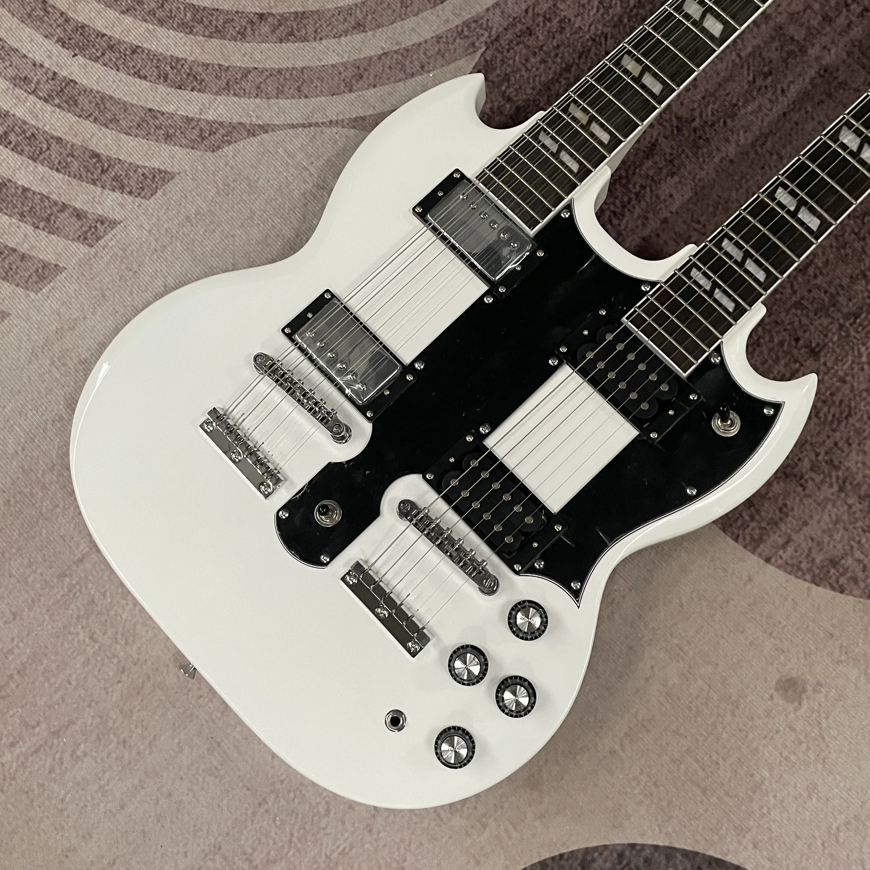 

Brand New White 12+6-String Electric Guitar, Black Pickguard Guitars, Silver Hardware Electric Guitarra