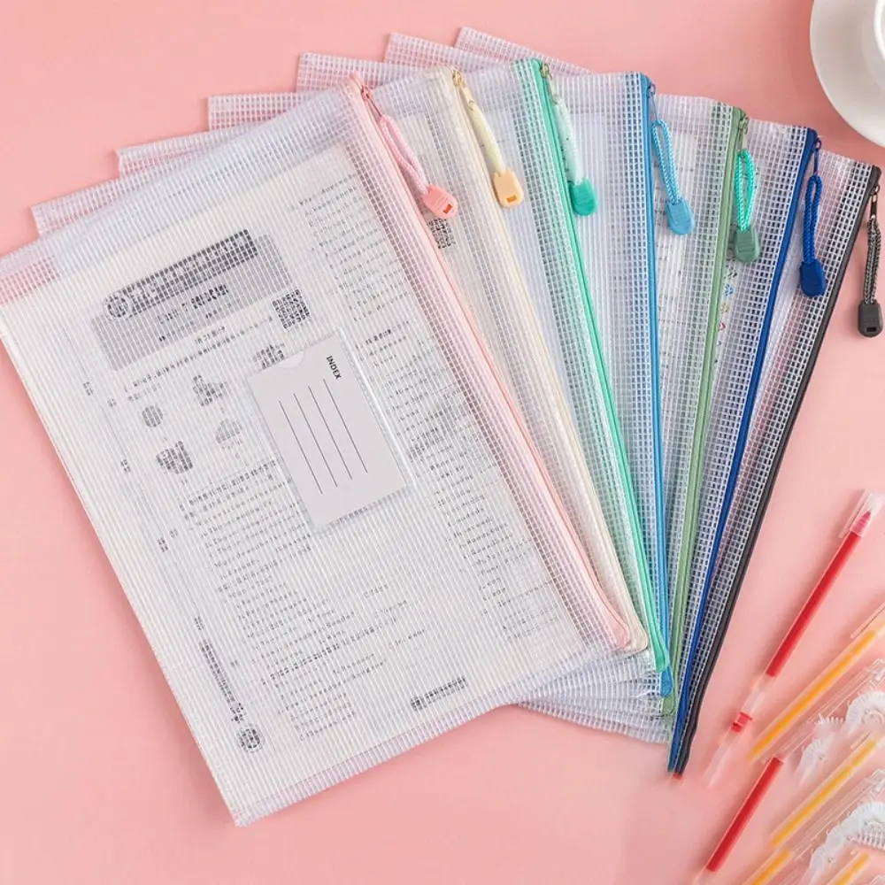 PVC A4 Mesh File Bag Thickened Transparent Information Bag Large Capacity Waterproof Document Storage Bag School Office Supplies
