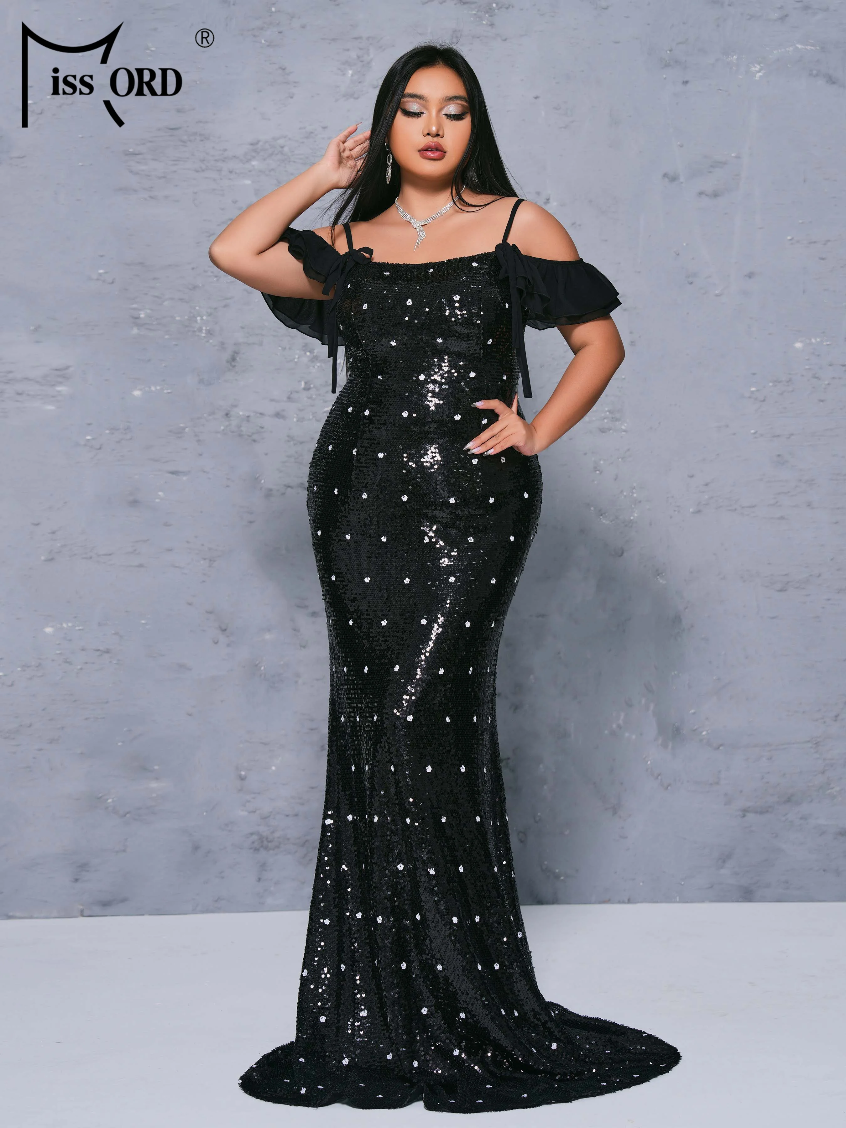 

Missord 2024 New Plus Size Summer Off Shoulder Sequin Mermaid Evening Elegant Beautiful Women's Formal Occasion Dresses