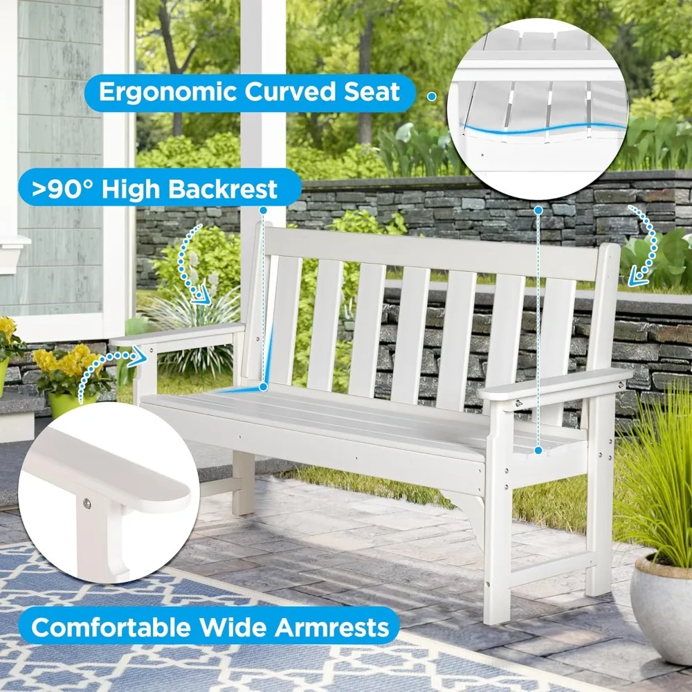 

Outdoor Bench, HDPE All Weather Patio Bench Load up to 800 Lbs, 2-Person Garden Bench Rot-Proof Fade Proof for Patio,Porch.
