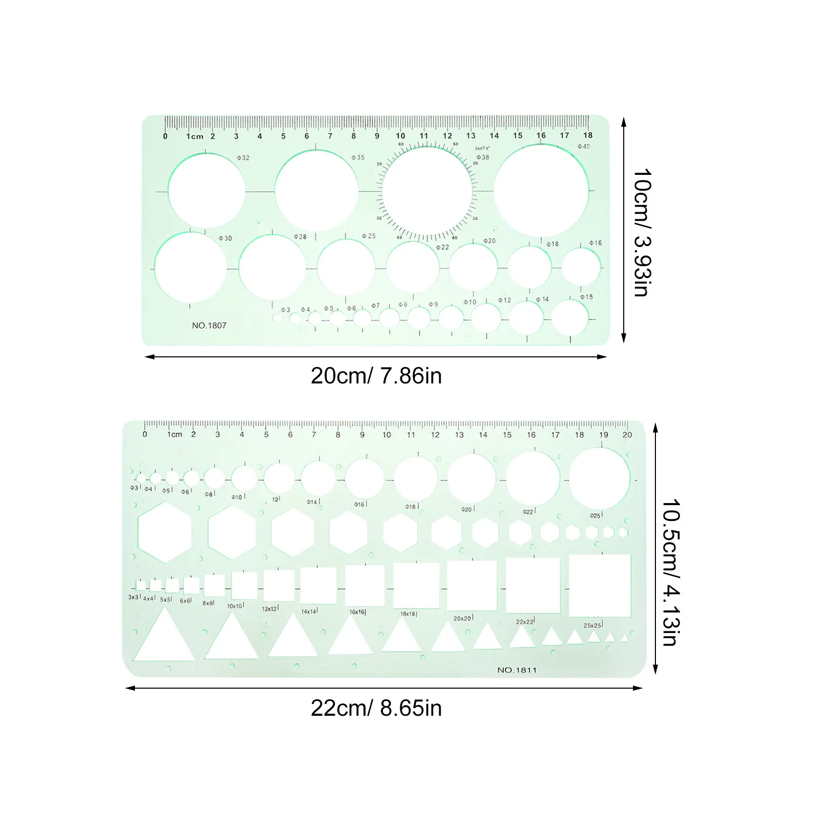 2Pcs Transparent Geometric Drawing Templates Clear Plastic Circle Stencil Set for Drafting Journaling Art School Design