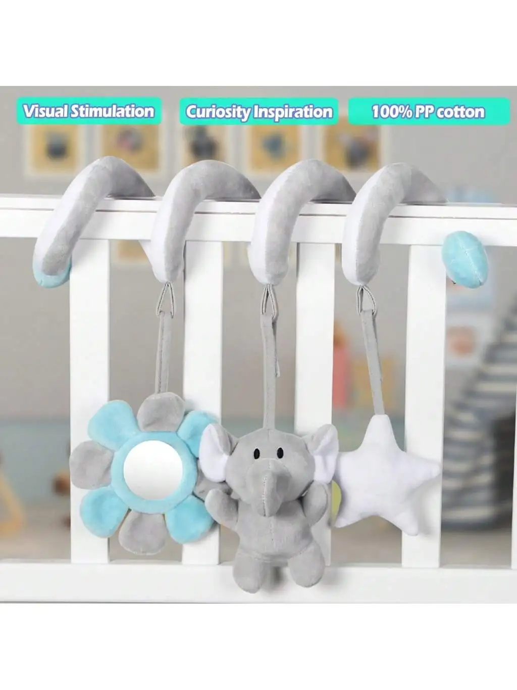 قلادة أطفال من القطيفة قابلة للفصل، لعبة تعليق مقعد السيارة، عربة أطفال لطيفة على طراز Ins، سيارة حلزونية، ملفوفة حول السرير