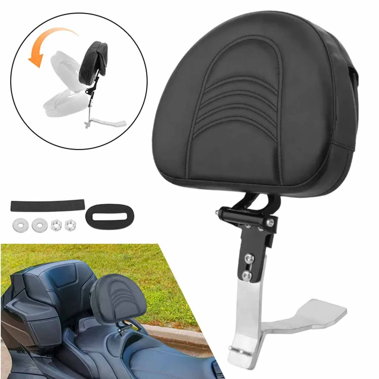 1x Front Driver Backrest Pad with Hardware For an Am Spyder RT Models SE6 SM6 SM5 SE5 2008-2017, Black