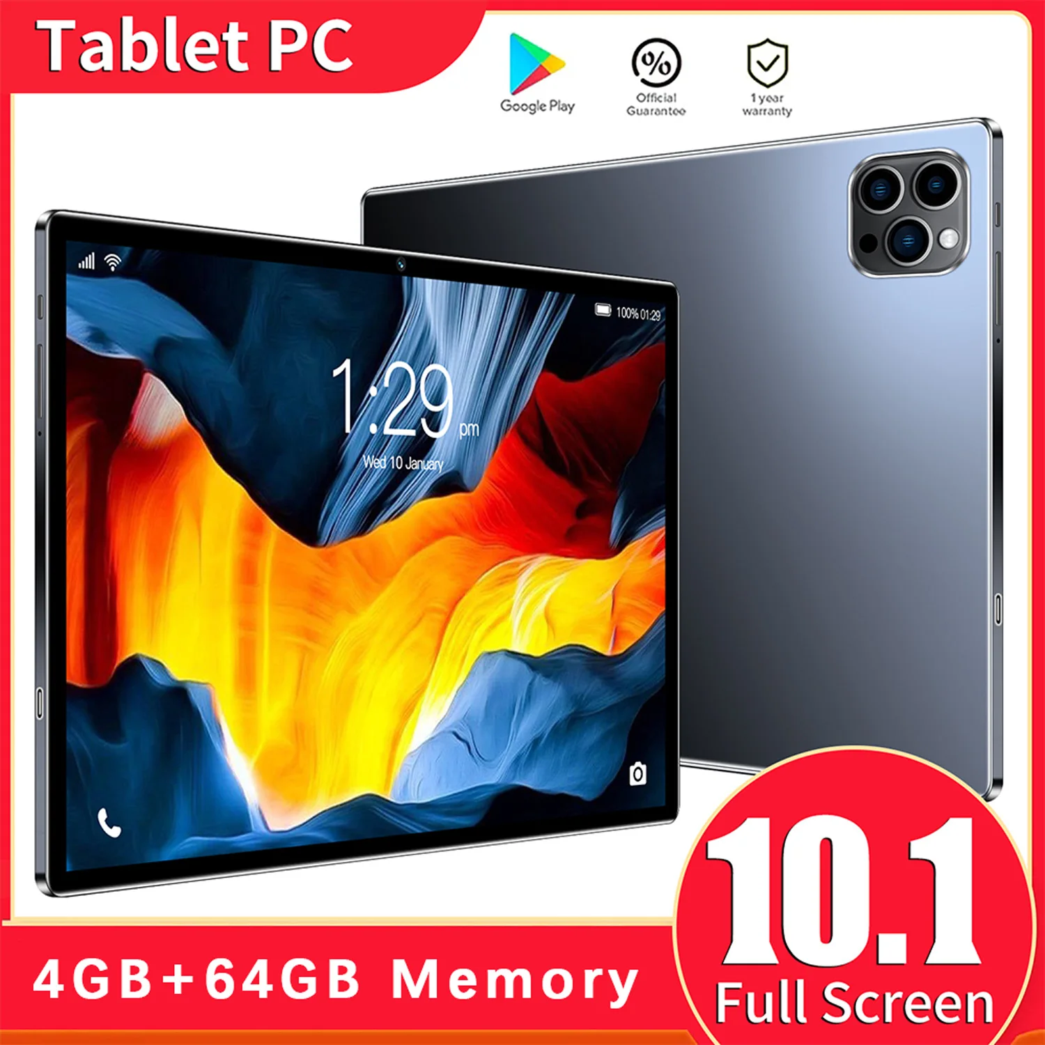 Tablette Android de 10.1 pouces, Pad Octa Core, 4 Go de RAM, 64 Go de ROM, Google Play, WiFi, Bluetooth, 3G, appel téléphonique, 5000mAh, version globale, nouveau