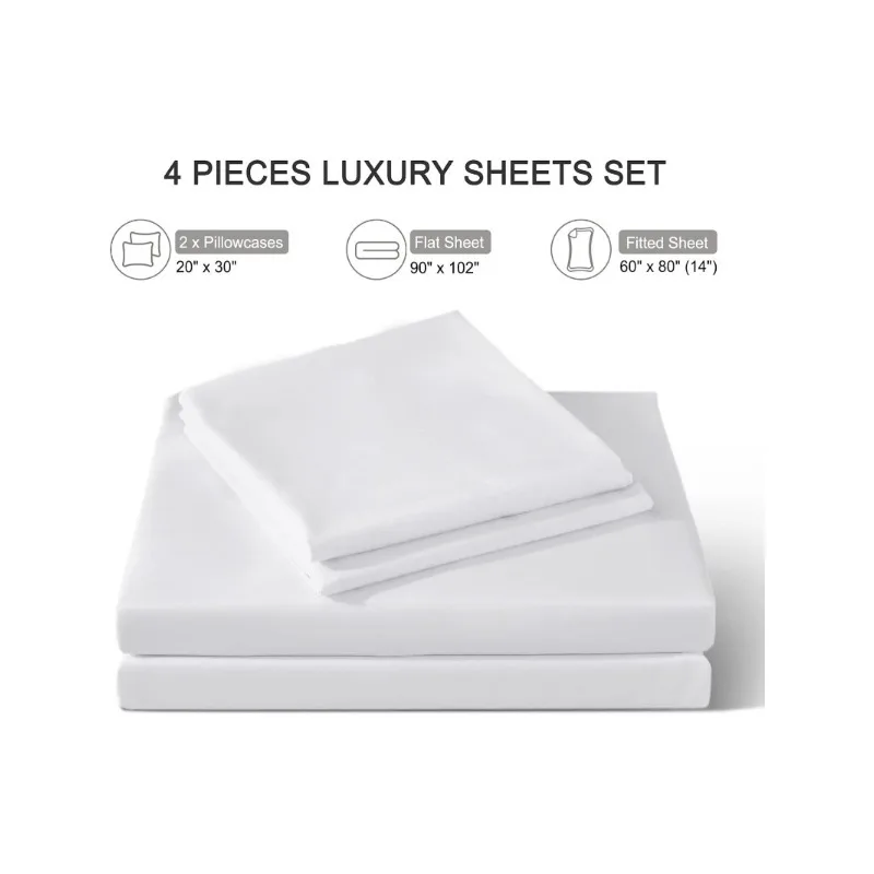 4 Piece Hotel Luxury Super Soft 1800 Series Microfiber Queen Bed Sheets Set-14 Deep Pocket (White)