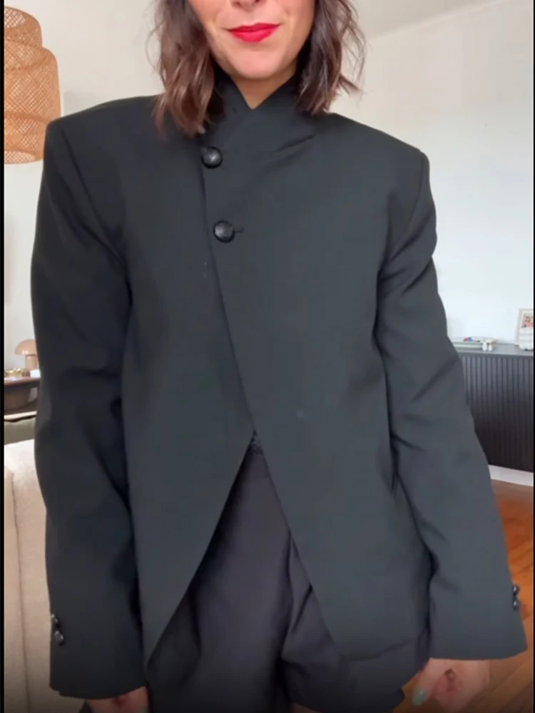 Women's Elegant Blazer Spring Autumn Trendy Minimalist Turtleneck Blazer New 2026 High Street Chic Ladies Button Up Blazer