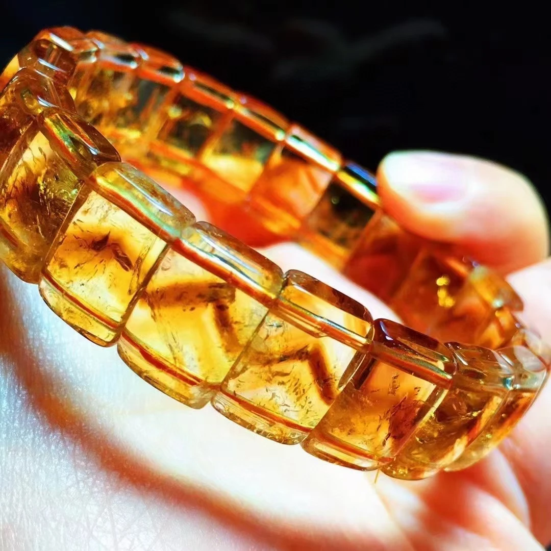 Natural Yellow Citrine Quartz Stretch Pyramid Bracelet Yellow Citrine 14x10mm Women Men Clear Rectangle Beads Jewelry AAAAAA