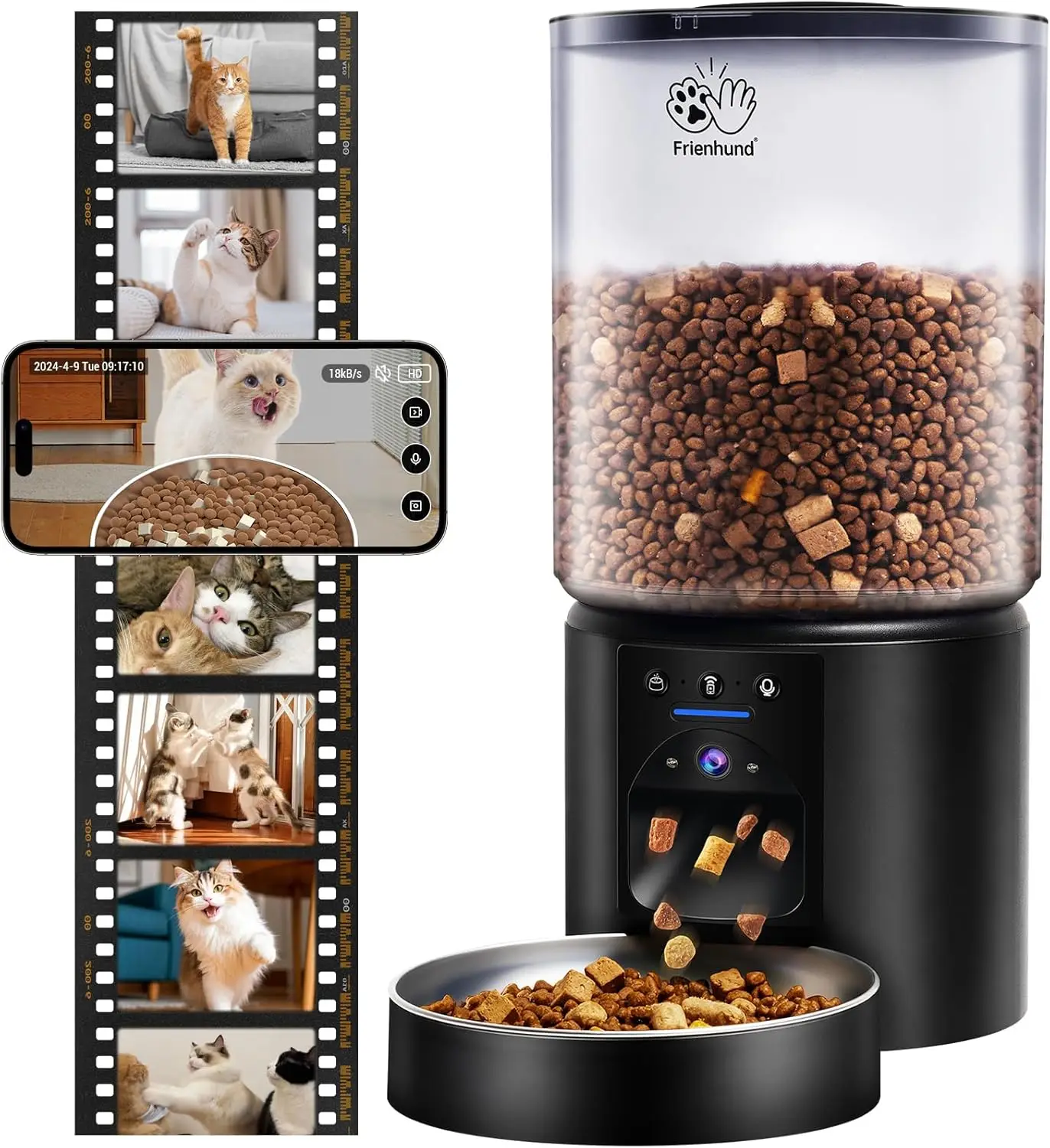 

5L Automatic Pet Feeder with 2K HD Camera, Night Vision, WiFi Control for Cats and Dogs, Easy Clean Design
