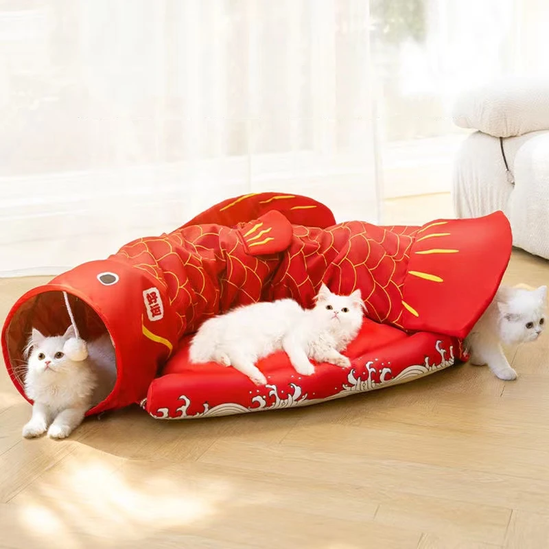 

Japanese koi Cat Mat Cross Tunnel Cat Toy Foldable Cat Passage Rolling Floor Nest Four Seasons General Pet Dog Bed Products