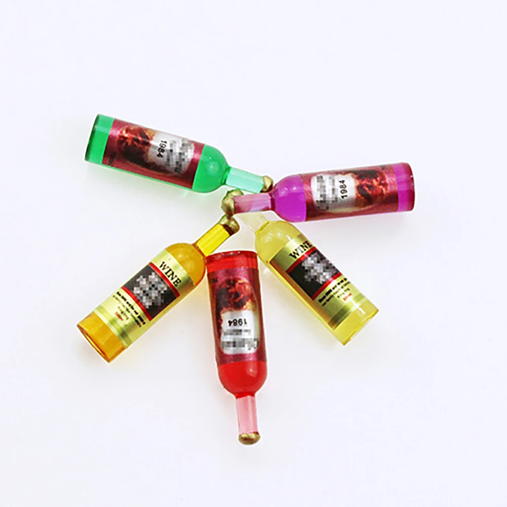 5Pcs 1/12 Dollhouse Miniature Resin Wine Bottle Mini Drinks Champagne Bottle Model Toy for Doll House Accessories Decoration