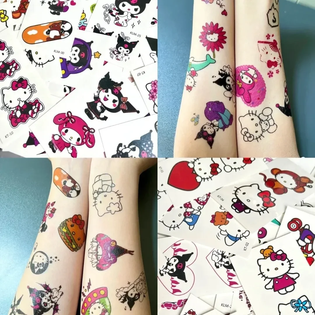 Sanrio Hello Kitty Tattoo Stickers Cute Cartoon Anime Decoration Birthday Fashion Accessory Party Supplies for Kids Toy Gifts