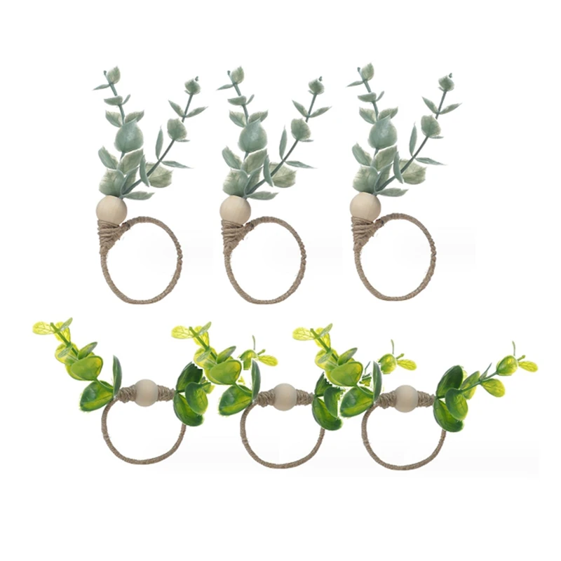 

6 PCS Napkin Rings Wooden Boho Napkin Rings Eucalyptus Napkin For Party, Christmas Or Table Decor