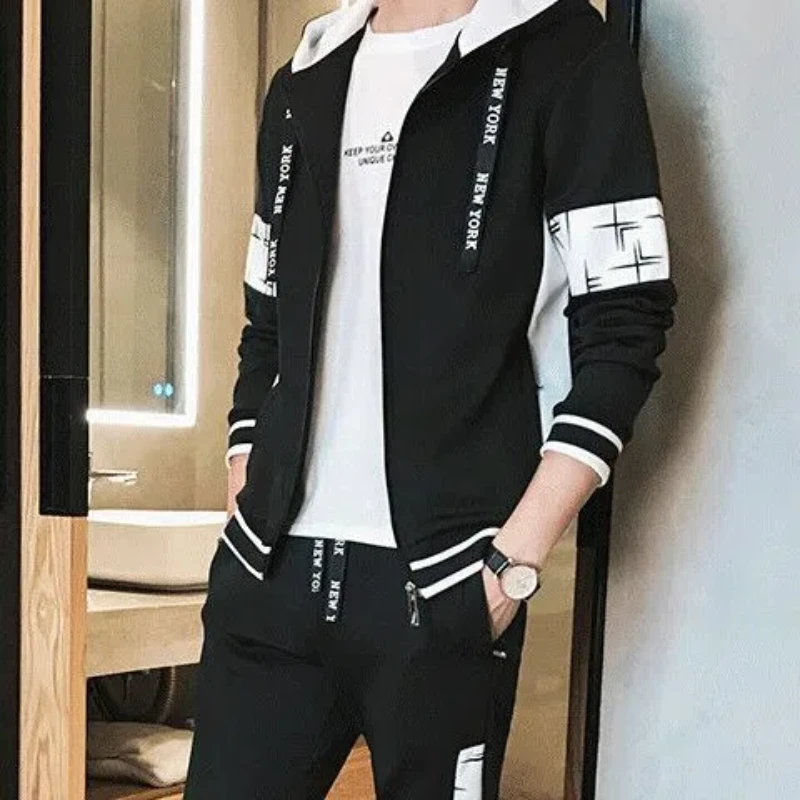 Spring and Autumn Men\'s Suit Fashion Hooded Long Sleeve Hoodie Pants Youth Trend Men\'s Clothes Casual Sports Suit