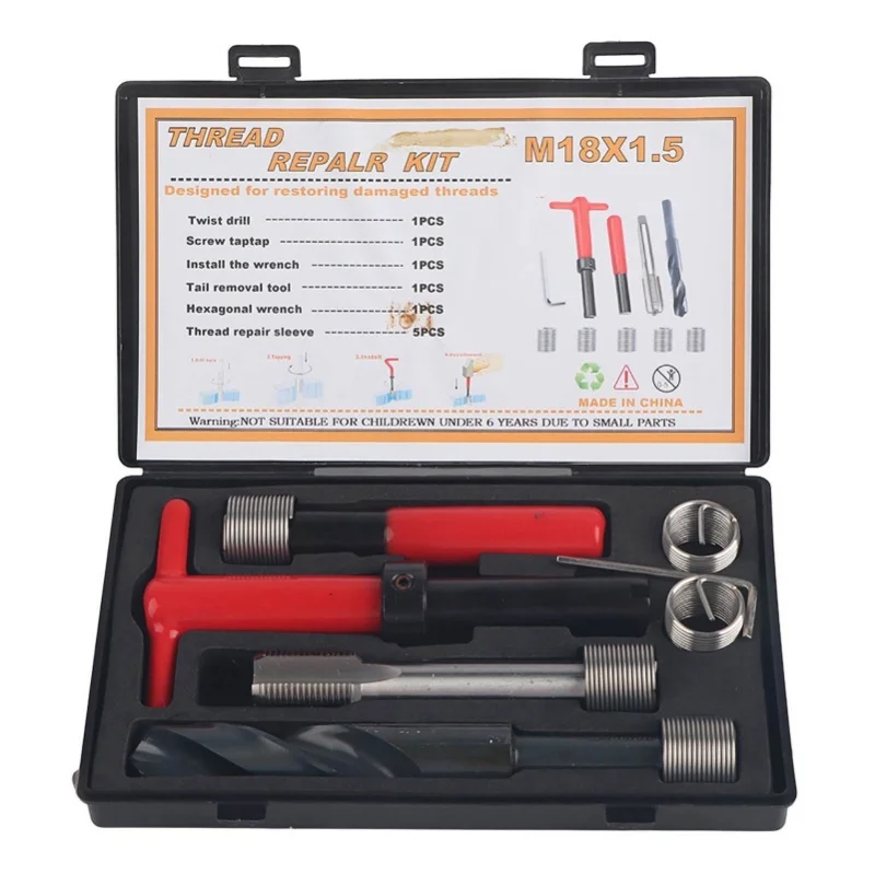 10Pcs Thread Repair Kit Stainless Steel Twisted Drill Wrench Threaded Insert For Car M18x1.5