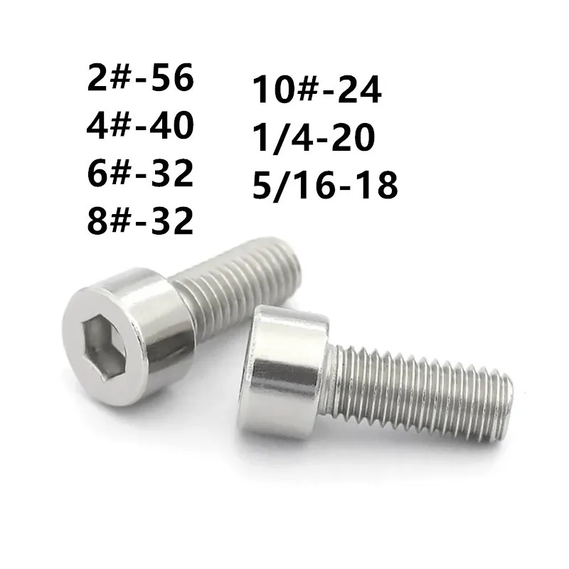 50Pcs 2#-56 4#-40 6#-32 8#-32  304 Stainless Steel UNC Socket Cap Head Screws Unknurled Smooth Cup Hex Socket Machine Screws