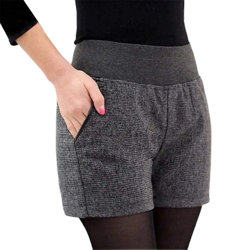 Women's High Elastic Waist Short Pants Straight Thick Slim Pocket Casual Spring Autumn Winter Hot Sale