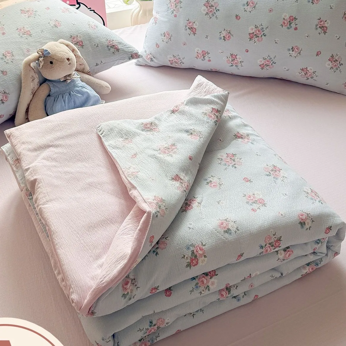Floral Summer Cool Quilt Soft Dormitory Double-layer Gauze Twin Queen Size Machine Washable