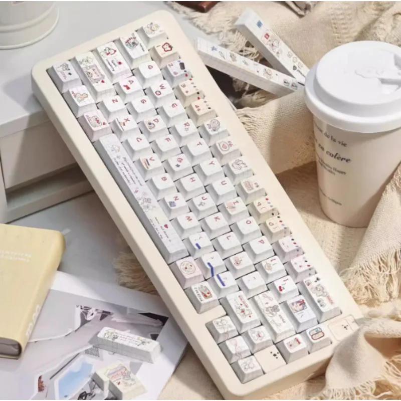 

Cute WhiteTheme Keycaps Set Customized PBT Sublimation SOA/Cherry Profile Keyboard Cap for Mechanical Keyboard Accessories
