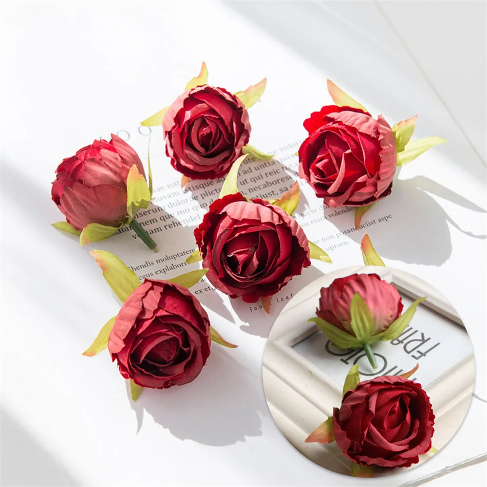 10pcs Fake Silk-like Rose Flower Heads Burnt-Edge 4cm for DIY Wreath Making Hair Accessories Kissing Balls Home Decor DIY Crafts
