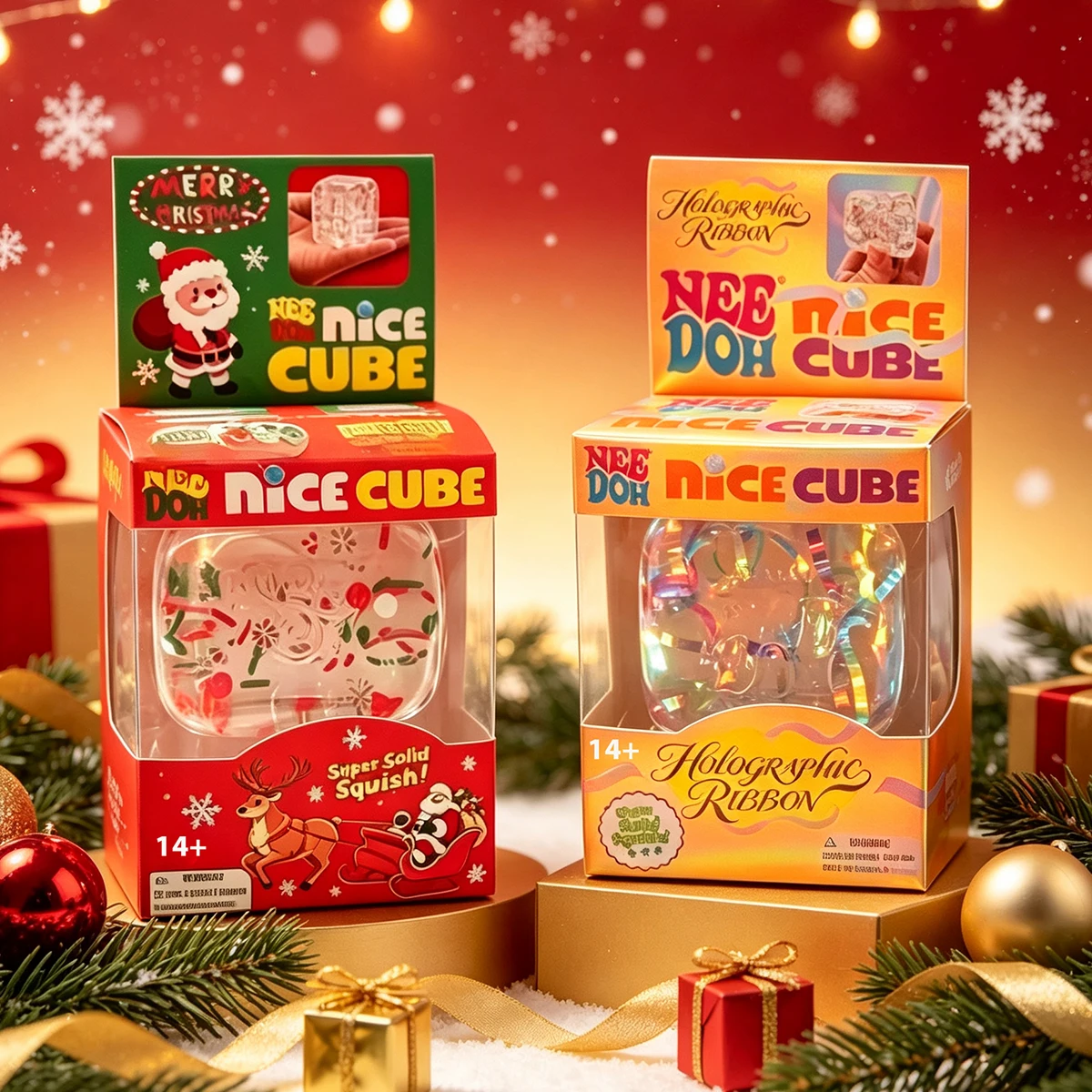 New NeeDoh Xmas Santa Nice Cube Squeeze Sensory Knead Stretch Anxiety Relief ADHD Fidget Leisure Adult Christmas Gift