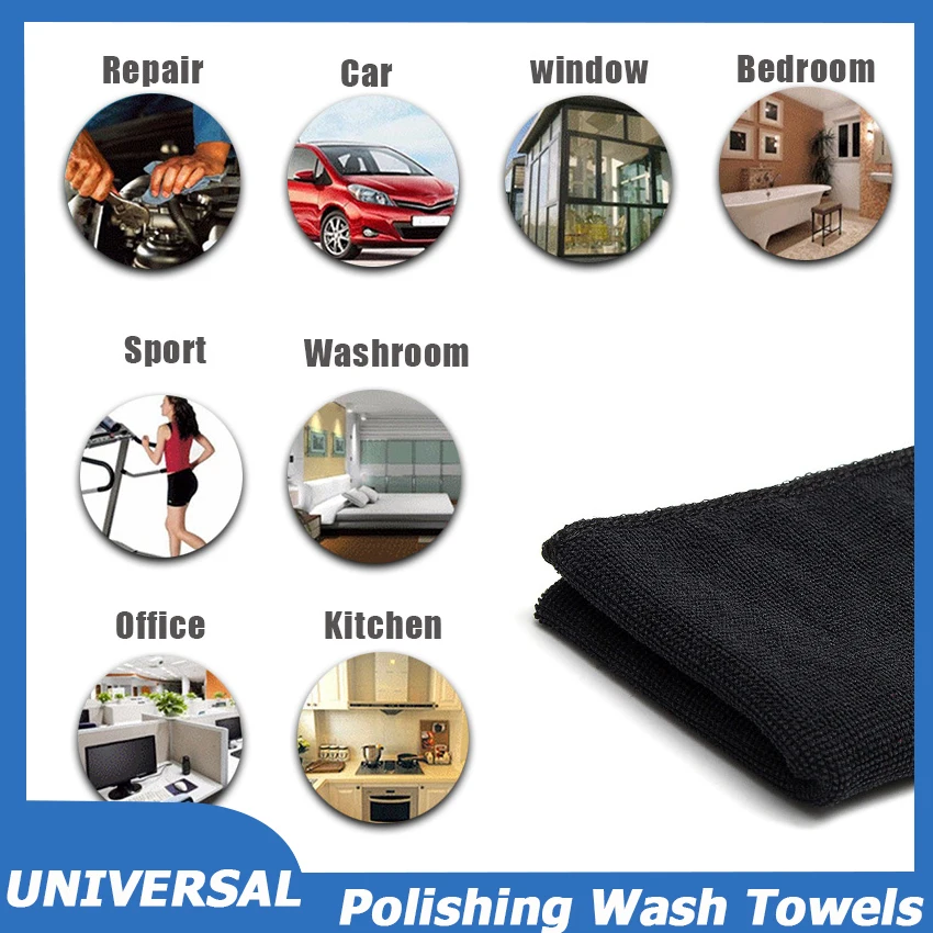 10PCS 30x40cm Black Car Care Polishing Wash Towels Microfibers Cleaning Soft Cloths Home Window Accessories