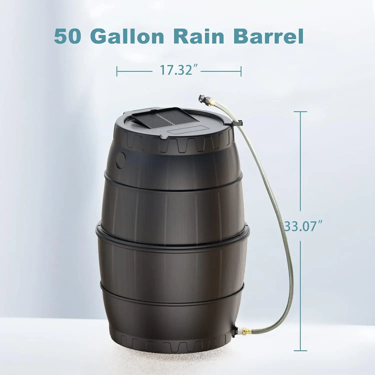 50 Gallon Flatback Rainwater Collection Barrel Without Stand BPA Free UV Resistant PP Material Water Diverter Hose Garden Lawn Downspout Water Storage