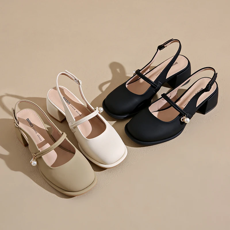 

2025 Summer New Women's Mary Jane Shoes High Heel Fairy Tale Style Slip-On Match Skirts French Thick Heel Single Shoes round Toe