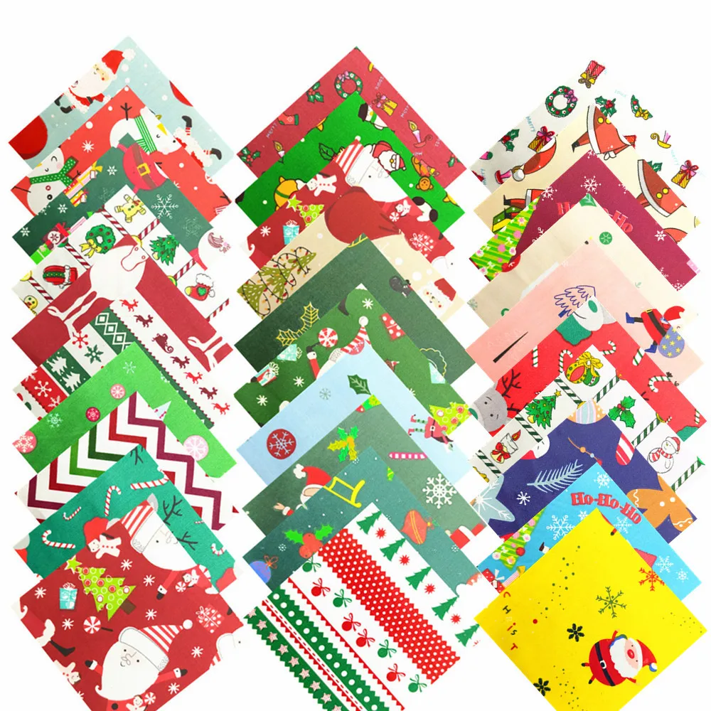 Zufälliges Weihnachtsset, bedruckter Baumwoll-Twill-Stoff, Patchwork, quadratisches Stoffbündel für DIY handgefertigtes Nähen und Quiltmaterial