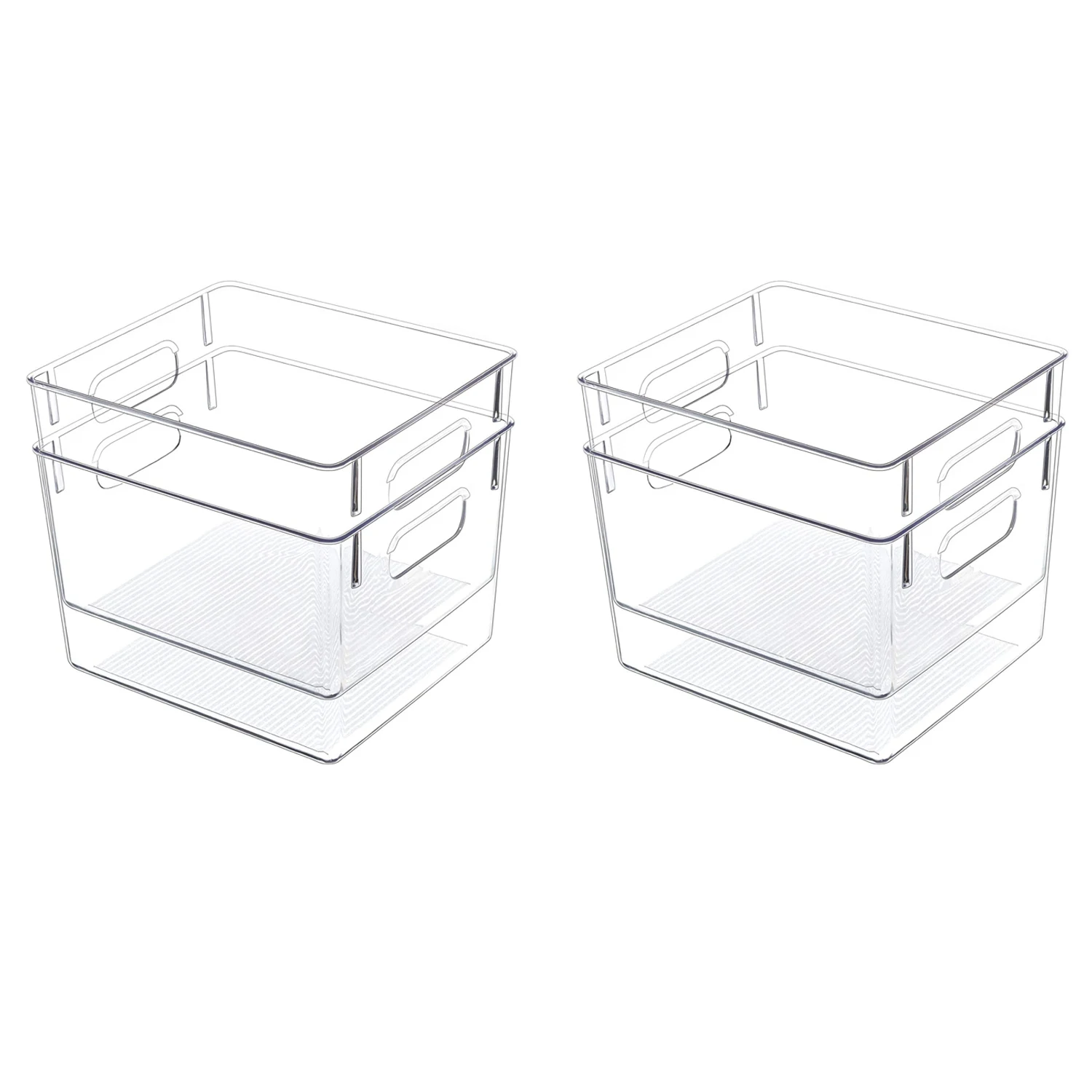 

4 Pack Clear Plastic Storage Bins - Refrigerator Organizer Bins Pantry Organization & Storage Bins with Handle