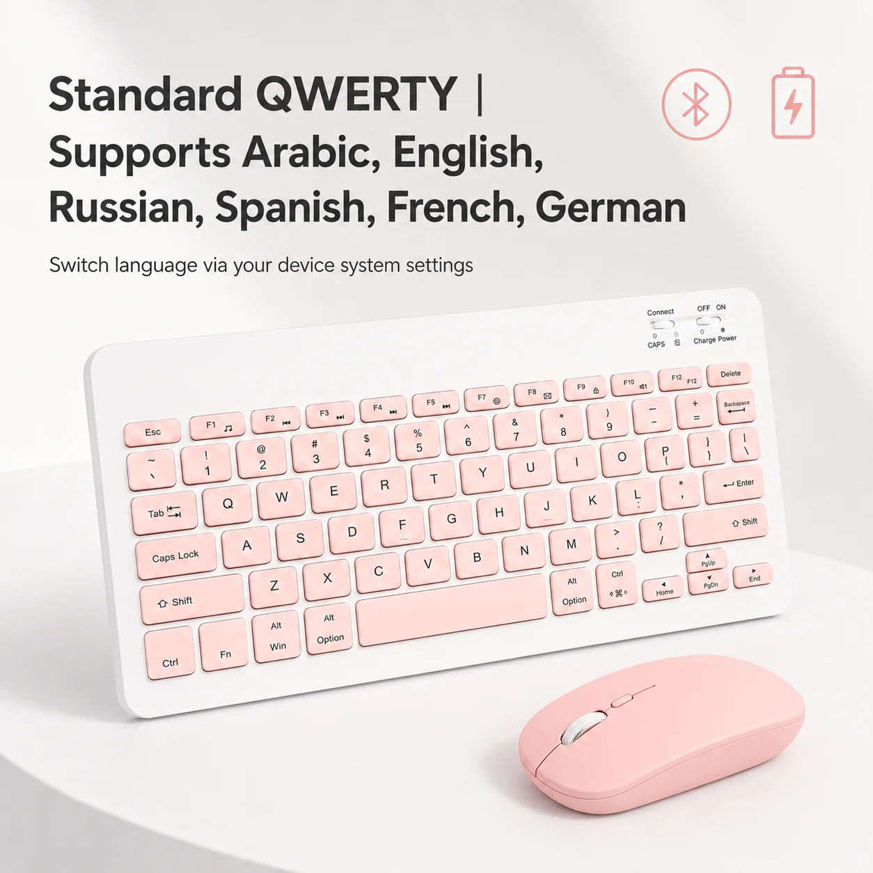 Portable Bluetooth Keyboard with Dual Mode Mouse for iPad Tablet Laptop Smartphone Rechargeable Silent Wireless Combo