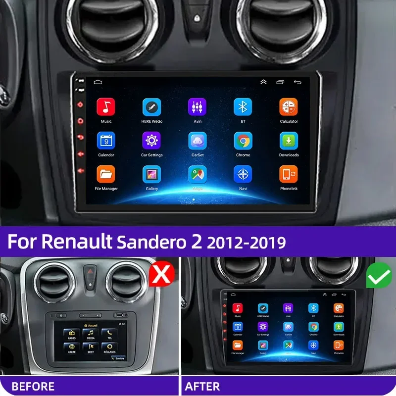 Android 12 for Renault Logan 2 Sandero 2 2012 - 2019 Car Radio Multimedia Video Player 2 Din GPS Navigation Stereo DVD carplay