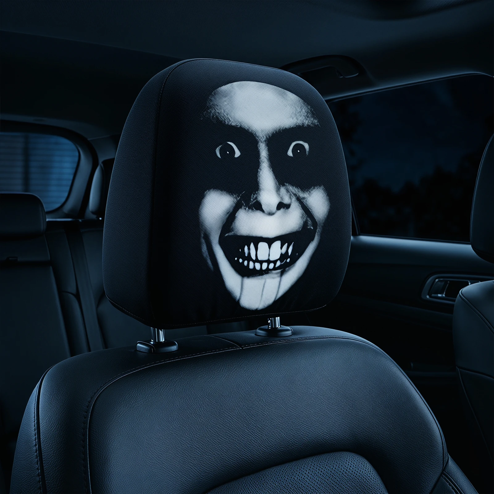 Ghost Face Headrest Covers Scary Face Printing Auto Seat Universal Elastic Models Headrest Protector w/Glowing-Eye Effects Cover