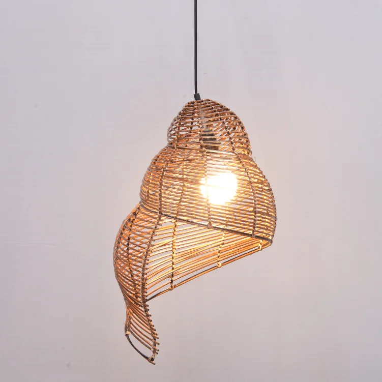 Spiral genuine rattan handmade woven ceiling light, restaurant bar, hotel pendant light, living room, study corridor decorative