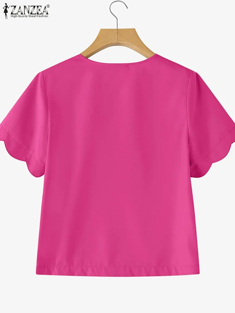 ZANZEA Summer Women Elegant Blouse 2025 Fashion Short Puff Sleeve Shirts Tunic Tops Casual Loose Solid Color OL Blusas Femininas