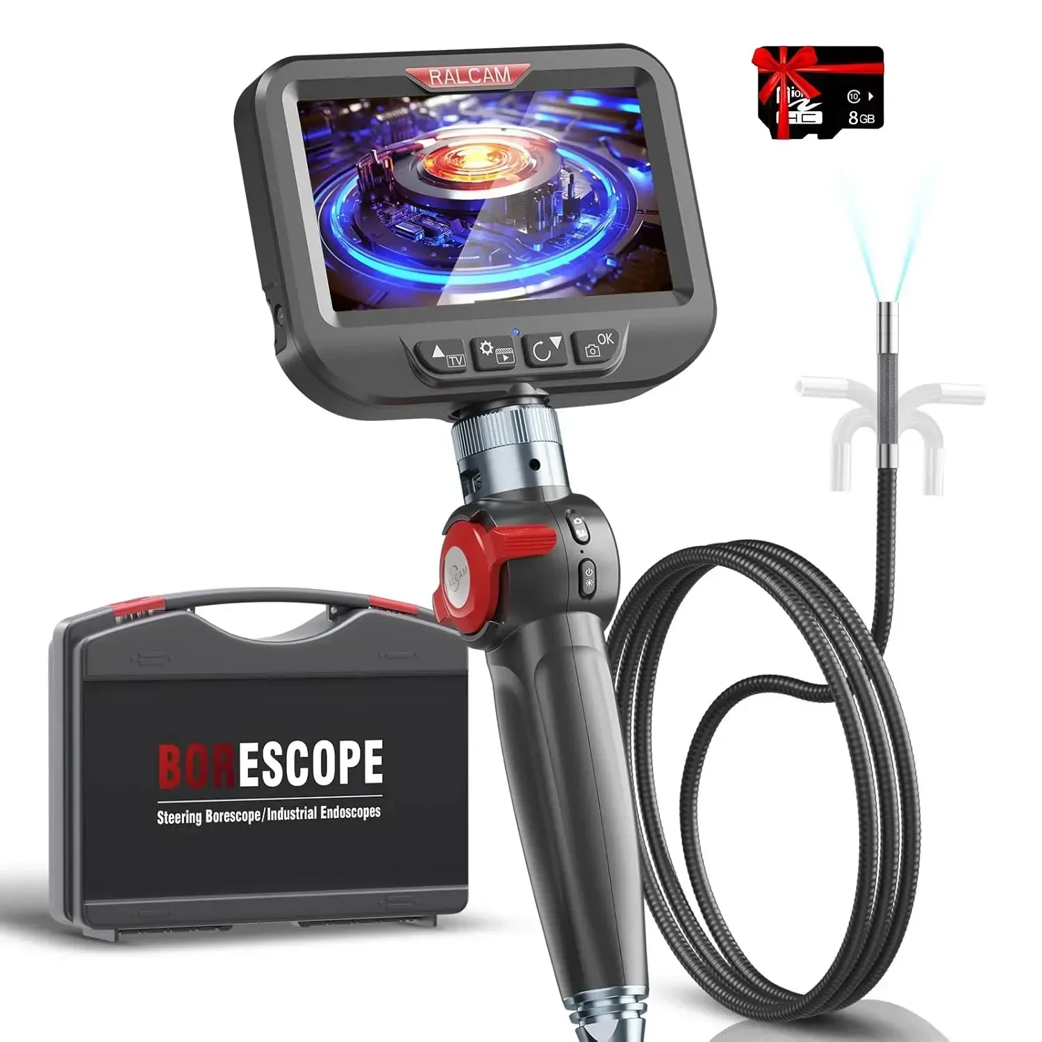 

Ralcam Articulating Borescope, 2-Way 180° Endoscope Camera with 6mm 2m Lens Articulated Snake Camera, 4.3'' Screen,